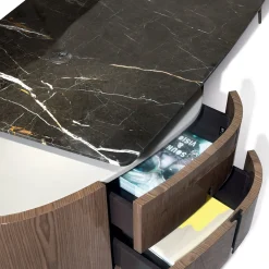 Wilshire Brown Glossy Wood With Black Marble Top Writing Desk