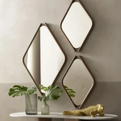 Wood Eye Bis Pair of Mirrors with Solid Walnut Wood Frame