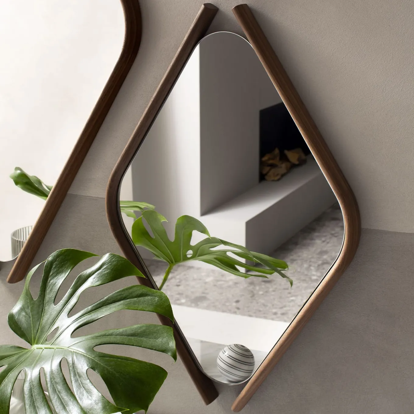 Wood Eye Bis Pair of Mirrors with Solid Walnut Wood Frame