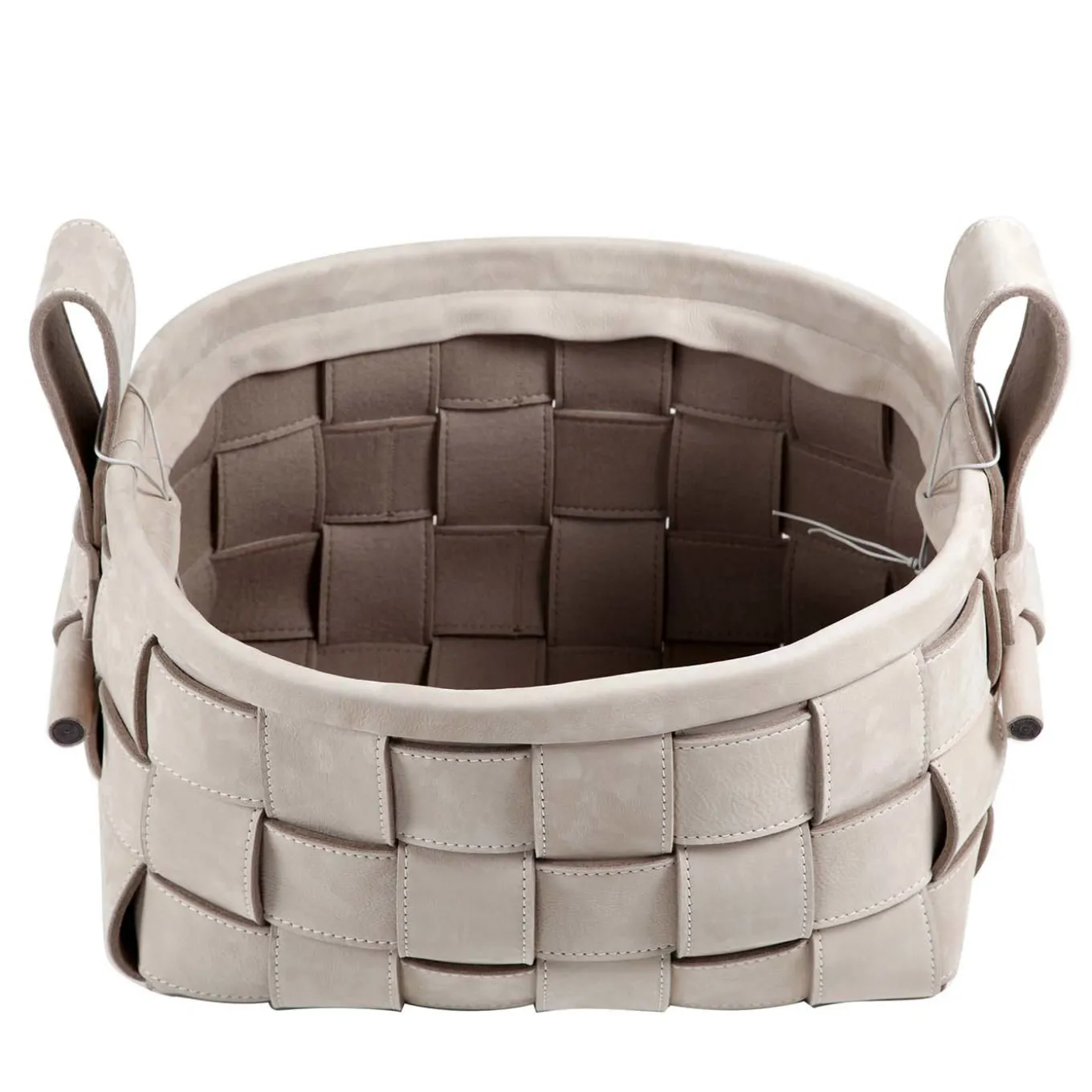 Woven Leather Basket Gray