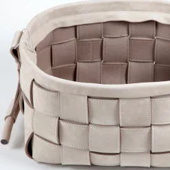 Woven Leather Basket Gray