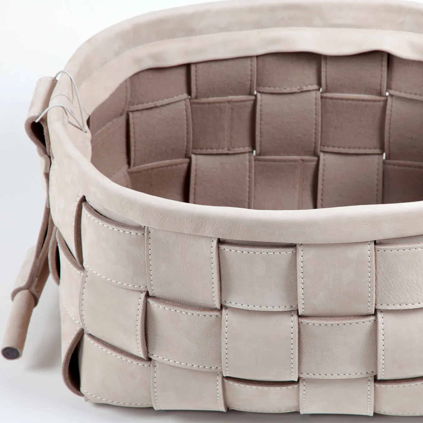 Woven Leather Basket Gray