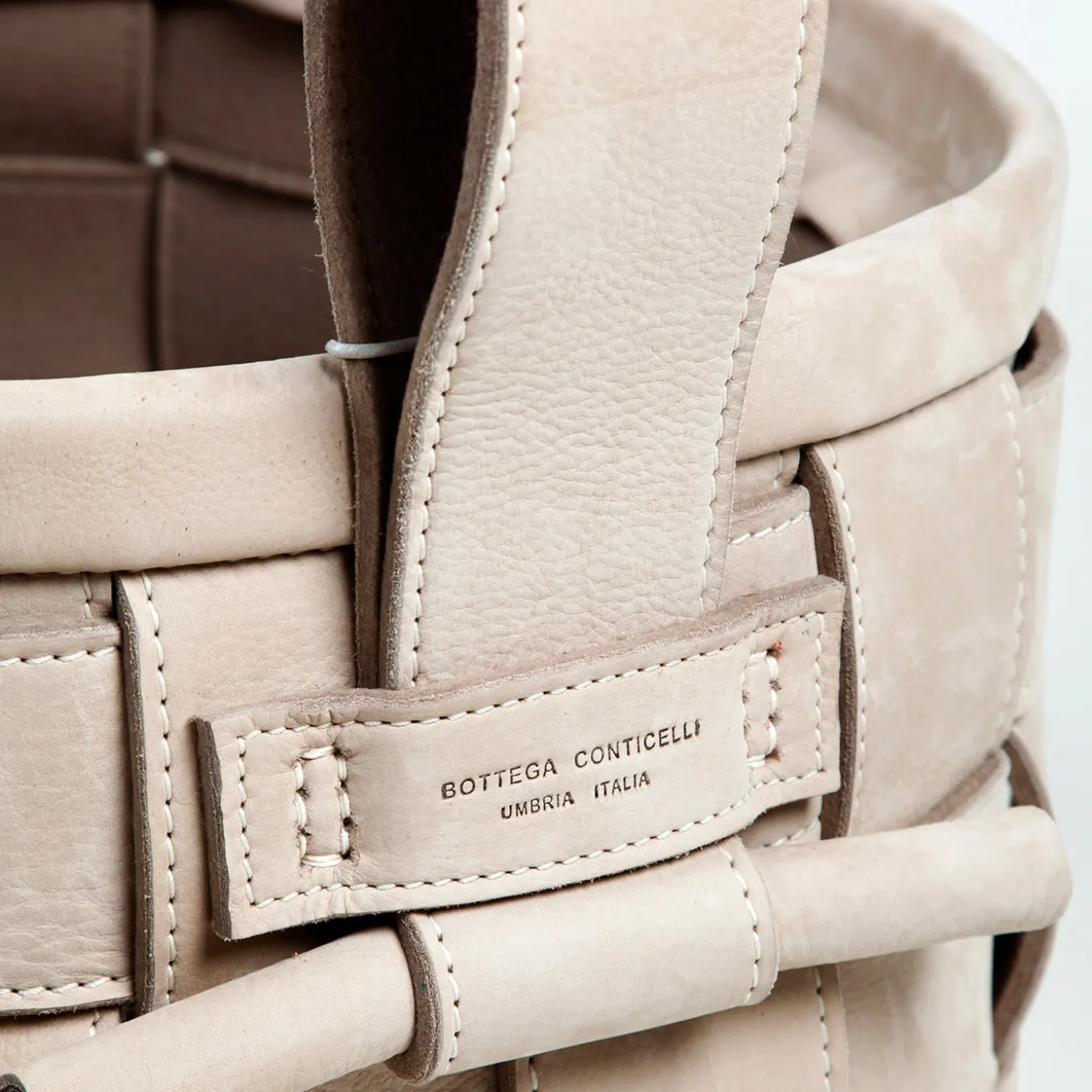 Woven Leather Basket Gray