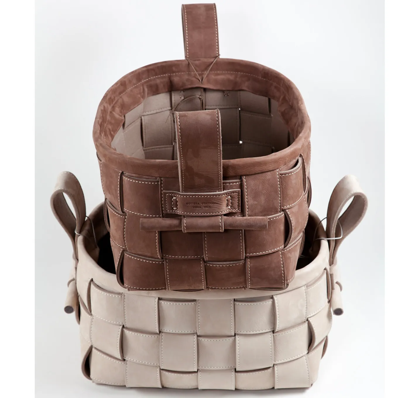 Woven Leather Basket Gray