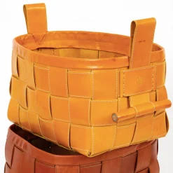 Woven Leather Basket Mustard Yellow