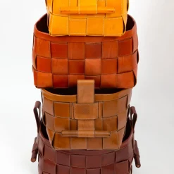 Woven Leather Basket Mustard Yellow