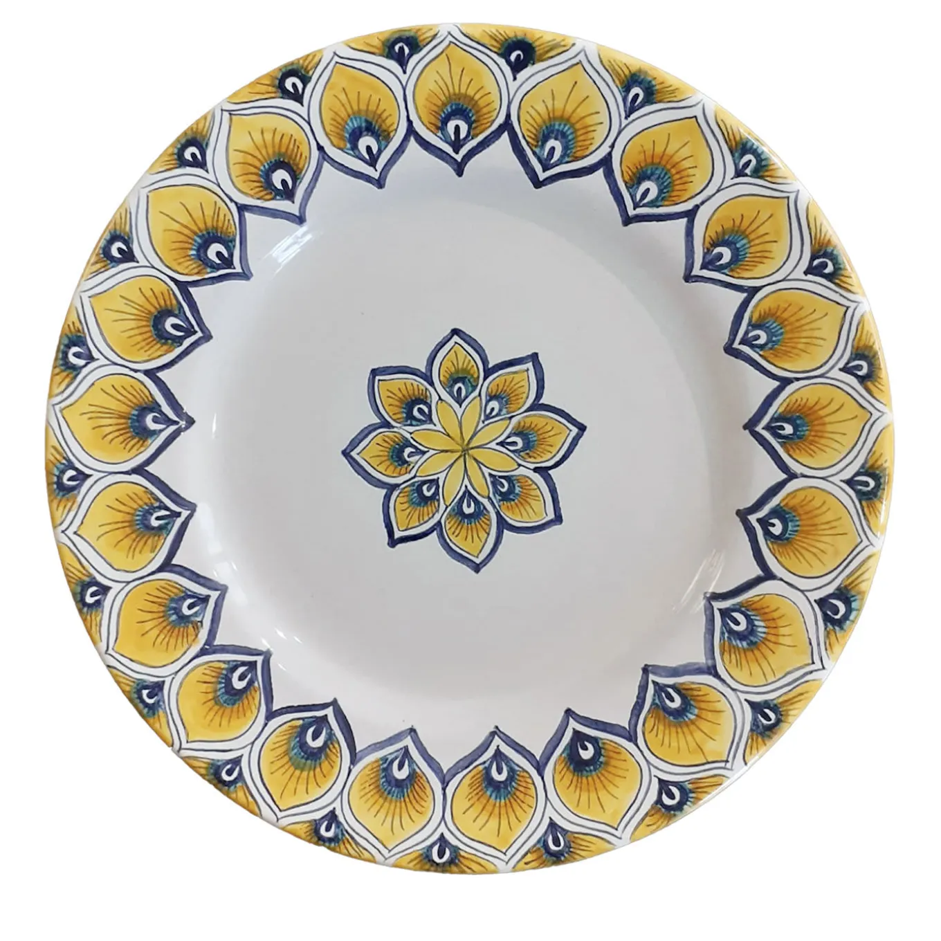 Yellow Peacock Feather Dessert Plate