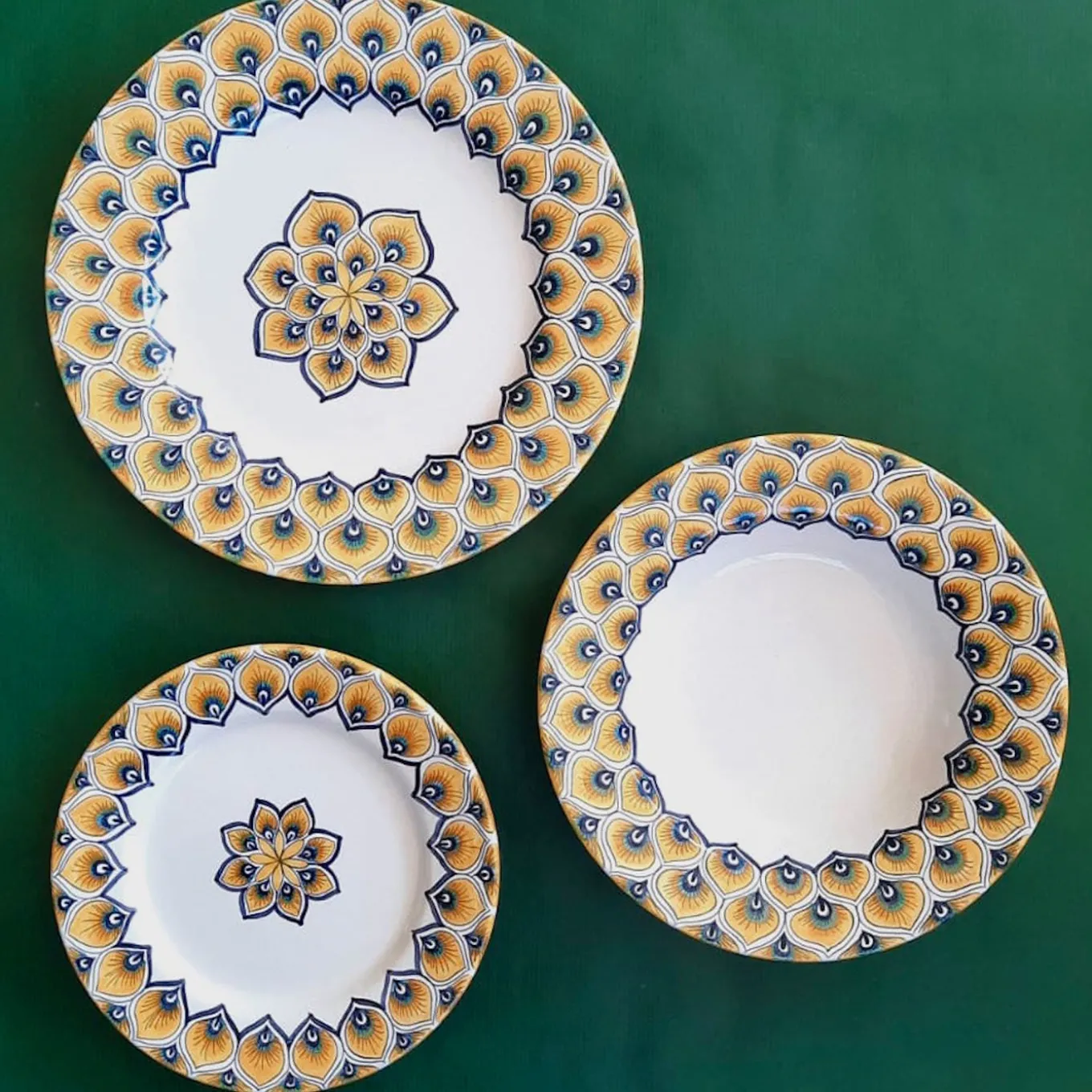 Yellow Peacock Feather Dessert Plate