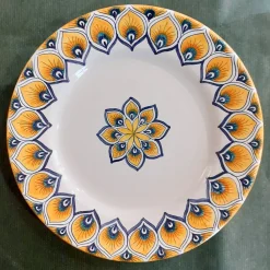 Yellow Peacock Feather Dessert Plate