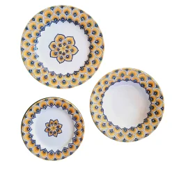 Yellow Peacock Feather Majolica Dining Set