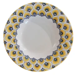 Yellow Peacock Feather Soup Plate