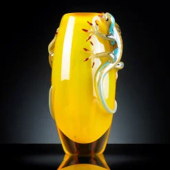 Yellow Vase with 2 Geckos