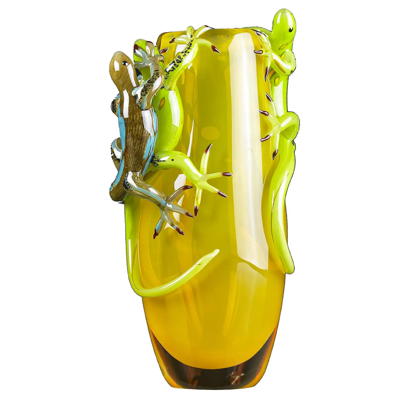 Yellow Vase with 3 Geckos