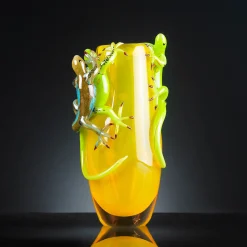 Yellow Vase with 3 Geckos