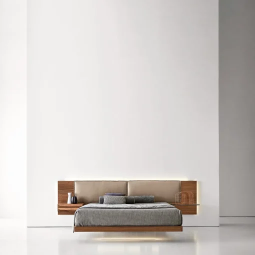 York Soft Stone Leather & Canaletto Walnut Double Bed