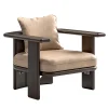 Zeno Moka Ash Wood and Leather Outdoor Armchair