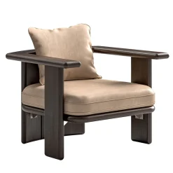 Zeno Moka Ash Wood and Leather Outdoor Armchair