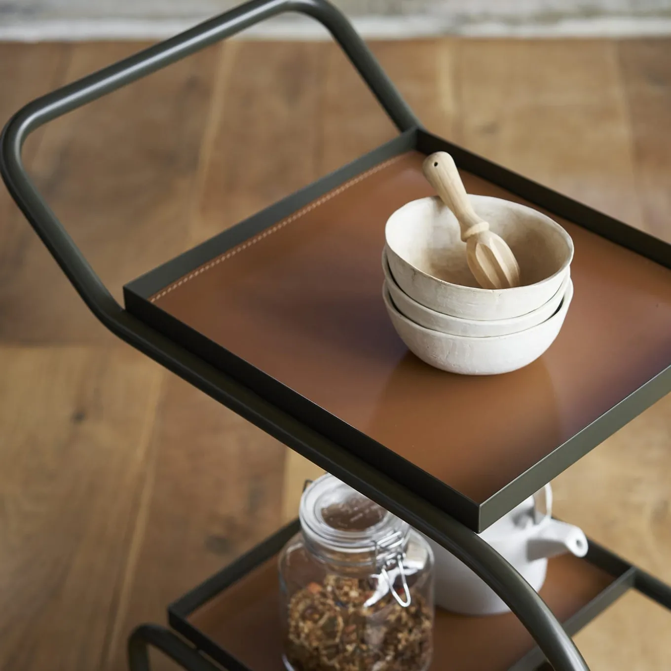 Zenzero Dark-Green Wheeled Bar Cart by Sameer Alameen