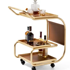 Zenzero Gold Leaf Wheeled Bar Cart by Sameer Alameen