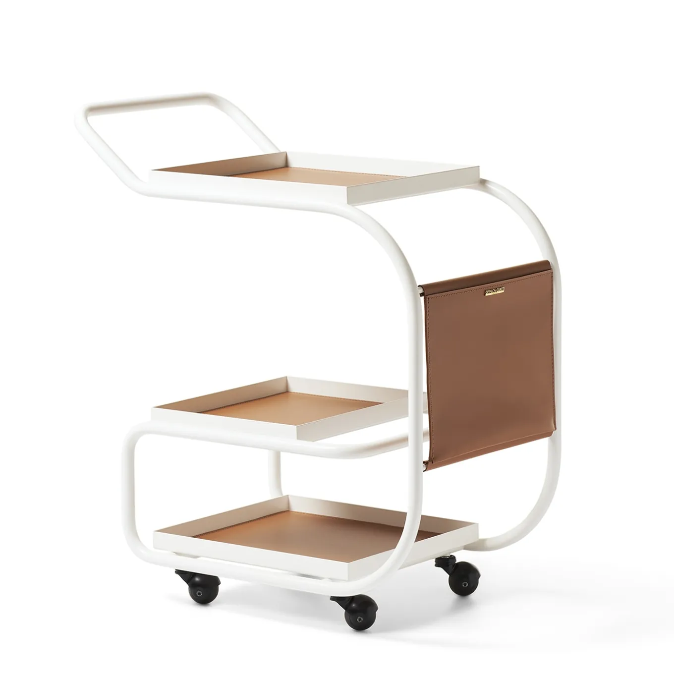 Zenzero White Wheeled Bar Cart by Sameer Alameen
