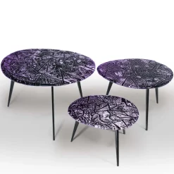 Zig-Zag Set Of Three Amethyst Crystal Coffee Tables