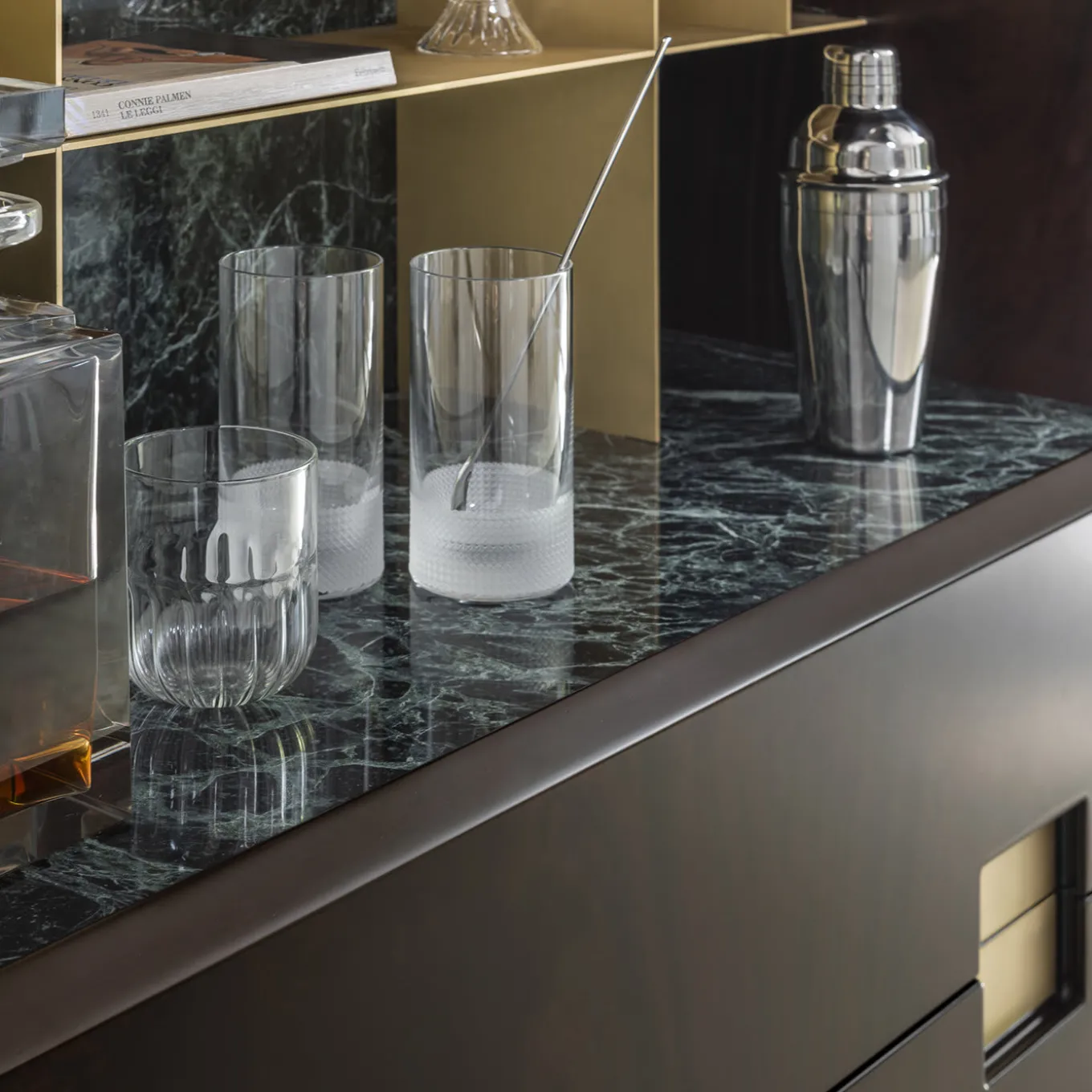 Zuan Mahogany and Verde Alpi Marble Bar Cabinet by Paolo Rizzatto