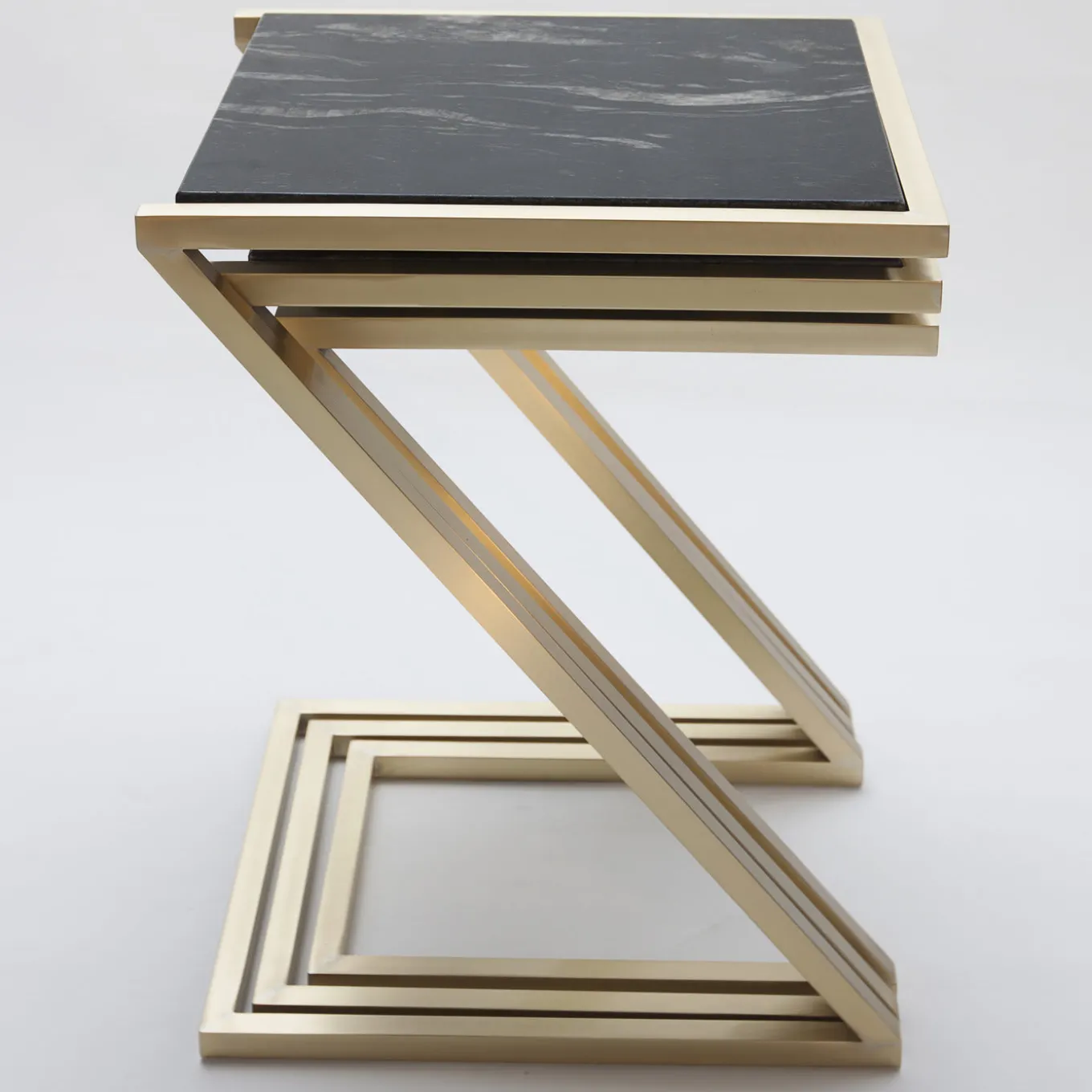 Zumm Zum Zu Set of 3 Black Marble Nesting Tables