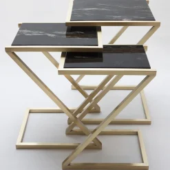 Zumm Zum Zu Set of 3 Black Marble Nesting Tables