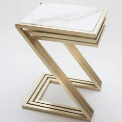 Zumm Zum Zu Set of 3 White Marble Nesting Tables
