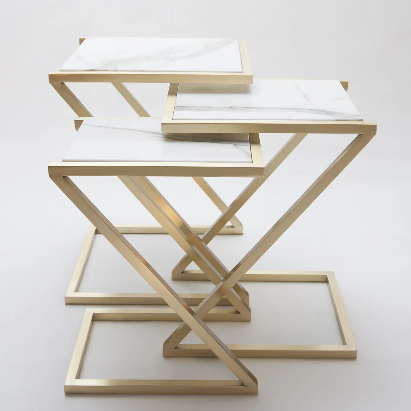 Zumm Zum Zu Set of 3 White Marble Nesting Tables