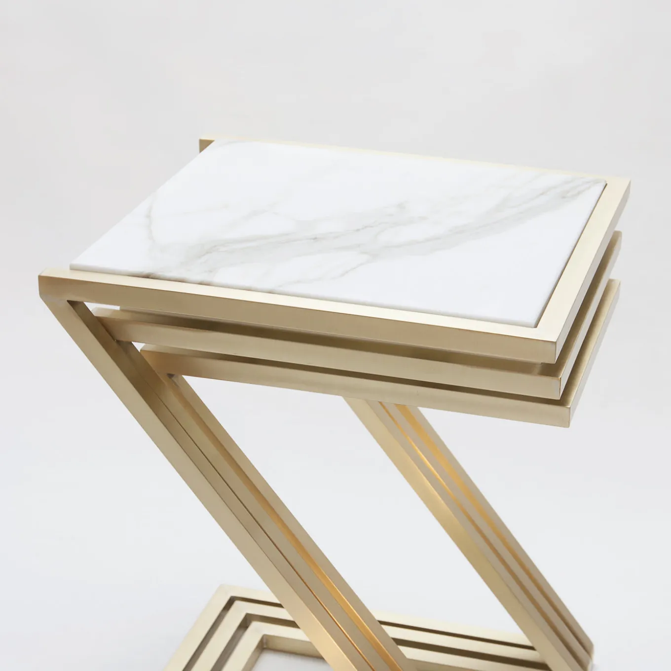 Zumm Zum Zu Set of 3 White Marble Nesting Tables